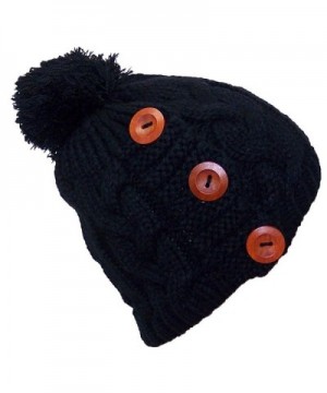 Best Winter Hats Adult Cable Knit Winter Hat W/Pom & 3 Buttons (One Size) - Black - CC11Q5DC1K5