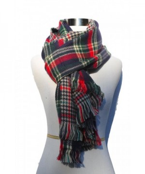 Izzy & Roo Reversible Plaid Scarf Plaid Shawl - Navy/Green - C1126HCC8HT