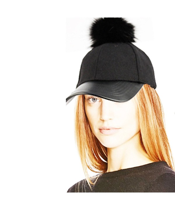 Women's Faux Fur Pom Pom Baseball Cap - C912BR64EZ9