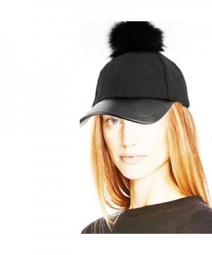 Women's Faux Fur Pom Pom Baseball Cap - C912BR64EZ9