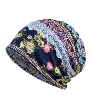 Erin's Town Oversized Open Baggy Daily Slouchy Beanie Fall Hat Chemo Infinity Scarf Turban - Blue Floral - C3186G2CA7A