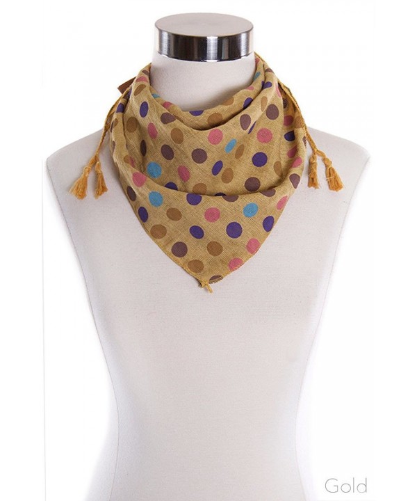 ScarvesMe Colorful Poka Dot Fashion Bandana with Tassel Accent Neckerchief Scarf - Gold - CU17XWEE3L2