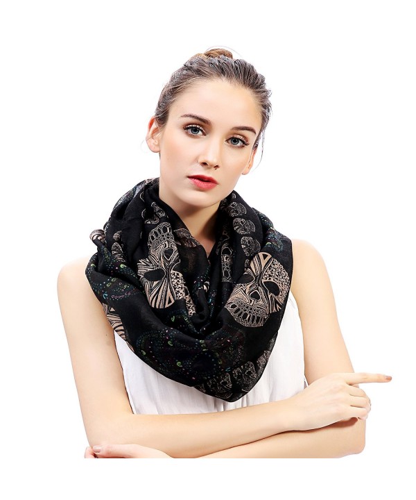 Lina & Lily Sugar Skull Print Women's Infinity Scarf - Black - C211SG2ZWTF