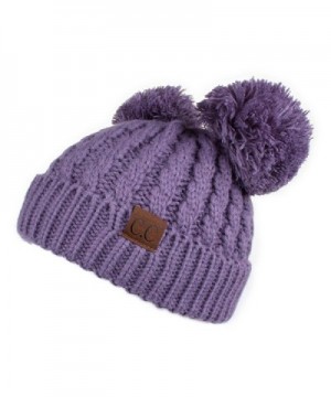 Hatsandscarf CC Exclusives Cable Knit Double Pom Winter Beanie(HAT-60) - Violet - CC189LH3MSX