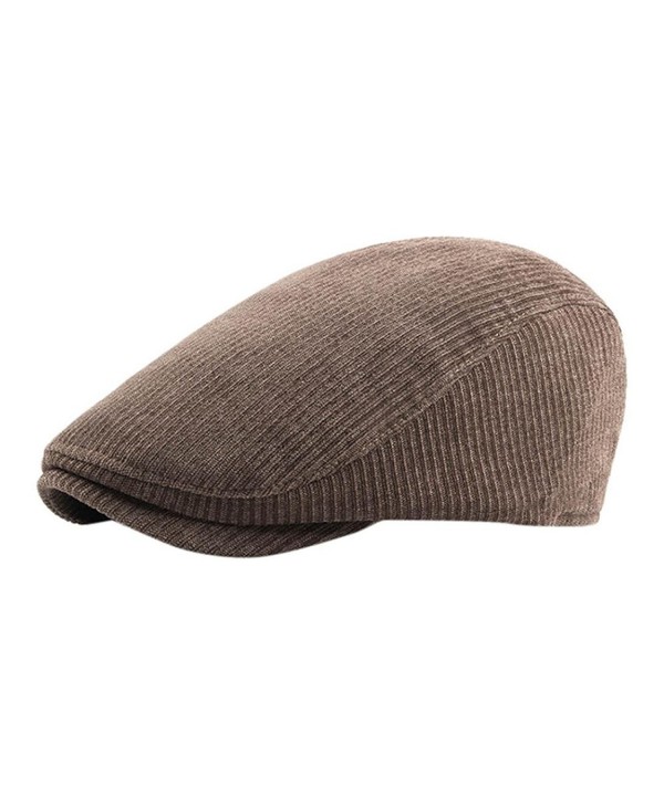 Showking Men Winter Warm Cotton Corduroy Tweed Newsboy Ivy Cap Driving Beret Hat - Khaki - CO188R4RCZ3
