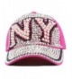 The Hat Depot 200h4514 New York Beaded Rhinestone Baseball Cap - 3colors - Fuchsia - CO12D488U8Z