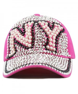 The Hat Depot 200h4514 New York Beaded Rhinestone Baseball Cap - 3colors - Fuchsia - CO12D488U8Z