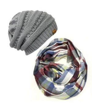 Bowbear Tartan Winter Infinity Scarf with Beanie - Gray/Burgundy + Gray - CB1863AU4MI