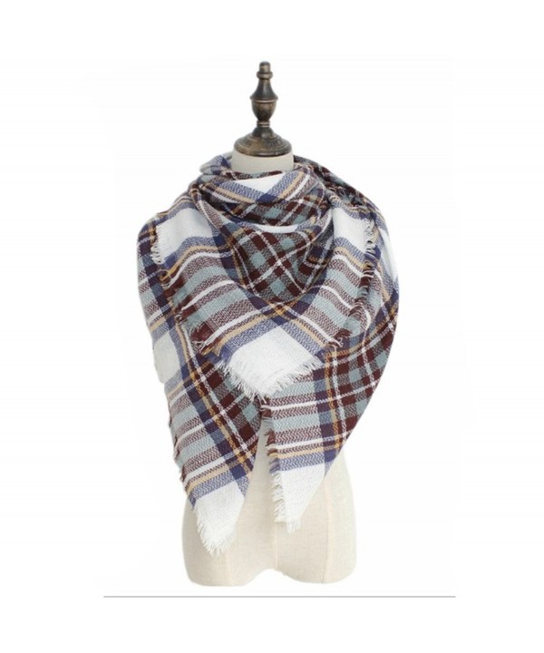 Smiry Womens Stylish Soft Winter Warm Large Tassels Plaid Wrap 55 Inches - White Coffee - CB1860MS76E