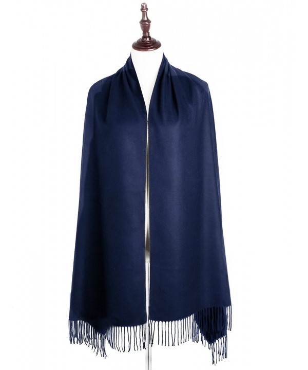 EVRFELAN Winter Cashmere Fringe Pashmina - Navy Blue - C718622XRHW