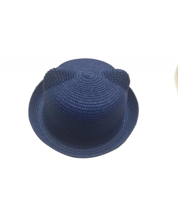 YueLian Boys Girls Cat Ear Straw Summer Bowler Hat - Navy - C411MND5QMV