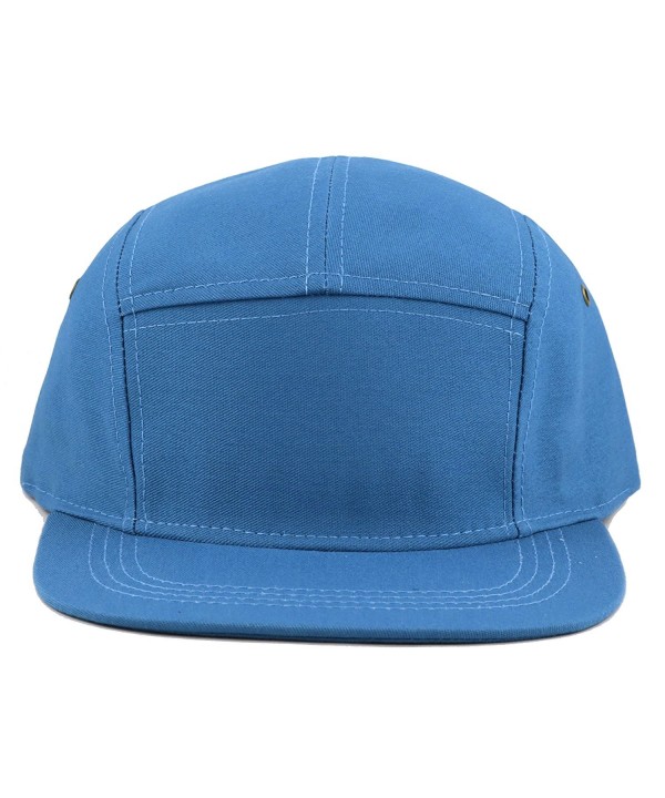 THE HAT DEPOT Cotton Twill 5 Panel Flat Brim Genuine Leather Brass Biker Board Cap - Teal - CN12F1LSFCJ