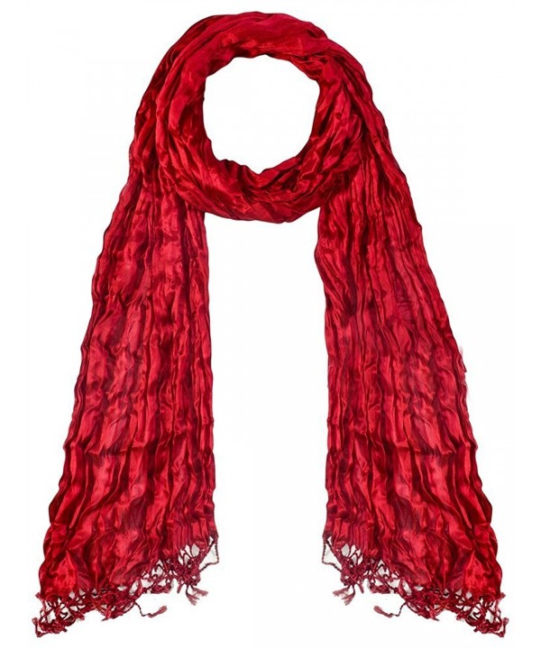 Fashion scarves for women - Solid color fashion scarf - Crinkle scarf with fringes - Red - CN17YE8SQ77