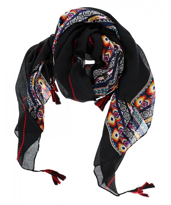 7 Seas Republic Women's Bohemian Style Scarf with Tassels - Black - CZ17Z2C8QYQ