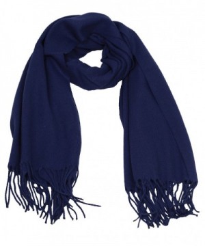 Women Men Winter Tassel Scarf Long Scarves Warm Wool-like Shawl - Dark-blue - CA187ZQLKNA