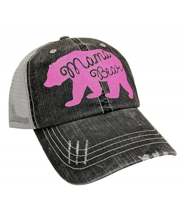 Loaded Lids Women's Mama Bear Distressed Bling Baseball Cap - Grey/Pink - CT17AZ56OXC