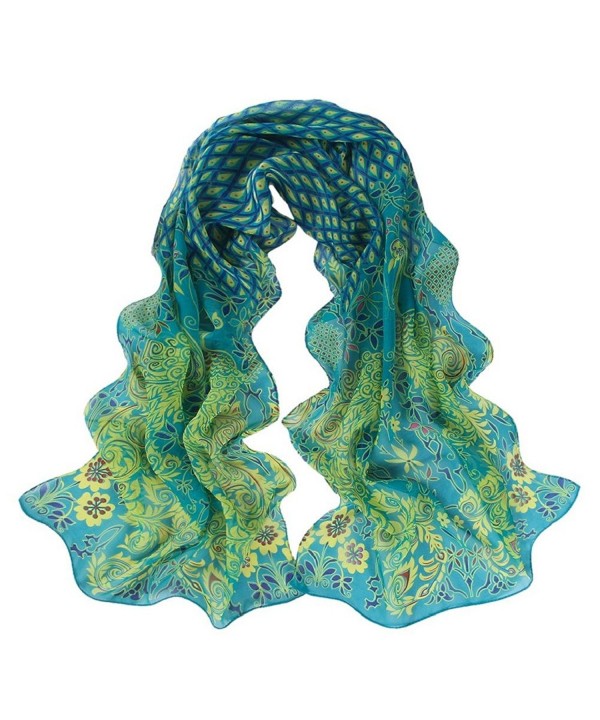 Sandistore Women Peacock Pattern Soft Silk Chiffon Shawl Wrap Wraps Scarf Scarves - Green - CH1279LLJUT