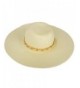 Aerusi Paper Straw Large Wide Brim Floppy Caps Beach Sun Hat w/ Gold Chain Band - Beige - CY17YY8W3AS