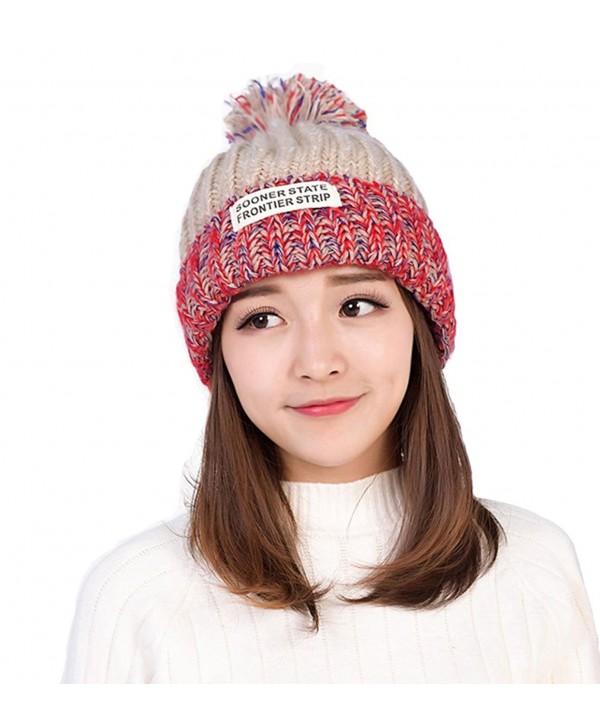 Smilelve Womens Beanie Hats With Pom Pom Rainbow Knit - Khaki - CY188SY073S