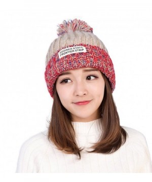 Smilelve Womens Beanie Hats With Pom Pom Rainbow Knit - Khaki - CY188SY073S