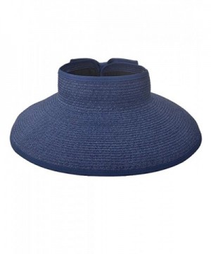 Zgllywr Women UPF 50+Packable Crushable Roll Up Wide Brim Sun Visor Beach Straw Hat - Navy - CA17YWHHKAS