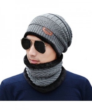 Unisex Winter Slouchy Beanie Hat Scarf Set Knitted Neck Warmers Gaiters Skull Caps - Gray - CB187IQMODZ