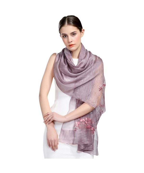 Confidanilin Women's 50% Silk + 50% Cashmere Flower Pattern Long Shawls Stoles Scarfs - Lavender - CN185I3DT2L