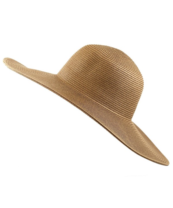 The Hat Depot Women's Large Wide Brim Floppy Beach Sun Visor Shade Straw Hat Cap - Brown - CB12HTUPE5L