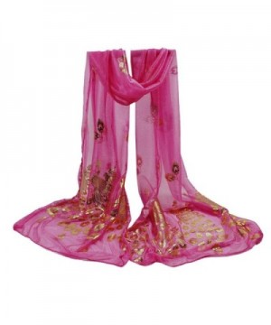 Amiley women lightweight Voile Flower Long Size Wrap Satin-Silk Scarf - Hot Pink - C4186R6D6XT