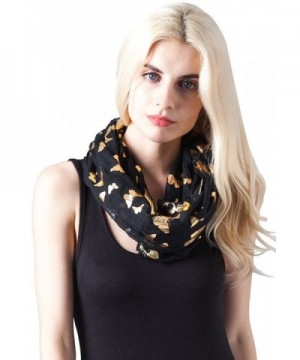 MissShorthair Lightweight Metallic Scarfs for Women with Gold Butterfly Print - Black - C911UHNBRH7