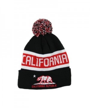 California Republic Fleece Lined Beanie With Pom Pom(More colors) - Black/Red - CV129KD3PDX