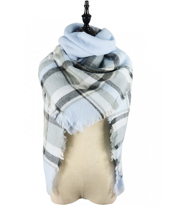 Zando Blanket Scarves Tartan Winter - Blue White Winter Scarf - CQ1863EA0XD