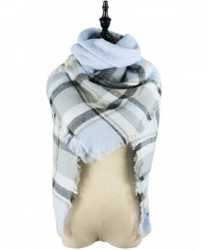 Zando Blanket Scarves Tartan Winter - Blue White Winter Scarf - CQ1863EA0XD