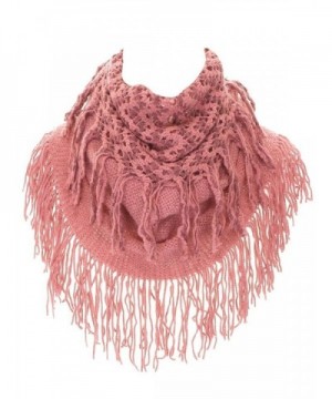 Women's Knit Tubular Fringed Infinity Scarf - Dusty Rose - CF11OGB2OJV