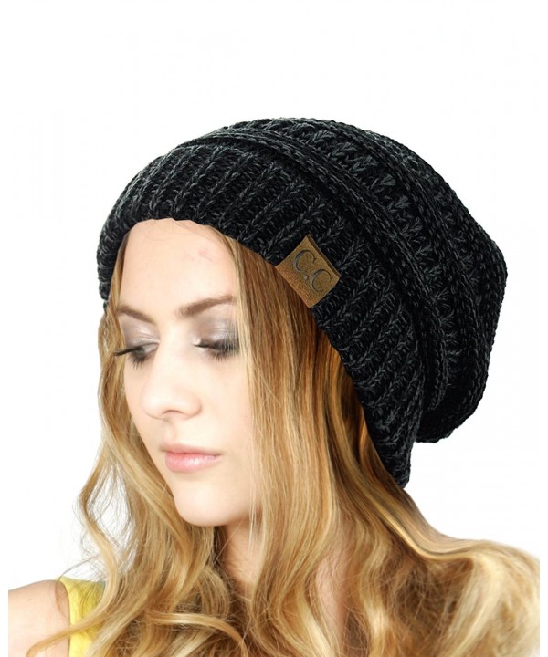 NYFASHION101 Unisex Multicolor Warm Cable Knit Thick Beanie Cap - Black/Gray - CL1252HVH9F