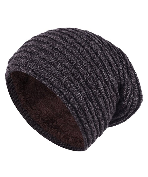 iShine Skull Wool Hat Windproof Slouchy Beanie Hat Scarf Lined Thick Knit Skull Cap - Coffee - CI185HZZQXU