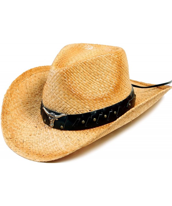 EPGW Men / Women's Western Cowboy Straw Hat with Shapeable Brim - Beige_bull - CN12E3XQPGJ