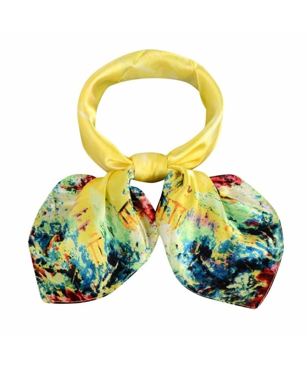 Deamyth Women Colorful Square Scarf Occupation Shawl Wrap Tie Scarf Satin - Yellow - CQ12NYT45AO