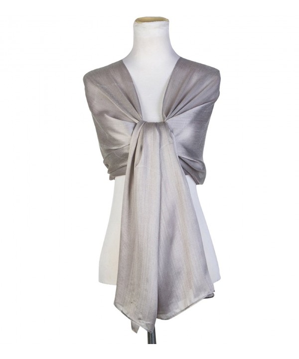 World of Shawls Silky Iridescent Scarf Maxi Wrap Stole Wedding Bridal Party Prom - Silver - C212JB9DMOX