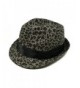 Gray & Black Leopard Cheetah Print Black Band Fedora Straw Hat - CG110VSSQ6N