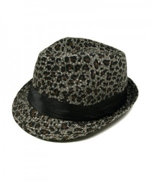 Gray & Black Leopard Cheetah Print Black Band Fedora Straw Hat - CG110VSSQ6N