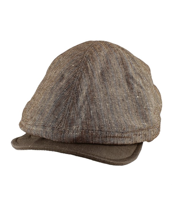 Morehats Two Tone Striped Packable Linen Newsboy Cap Gatsby Hat - Brown - CZ11MUGHBGZ