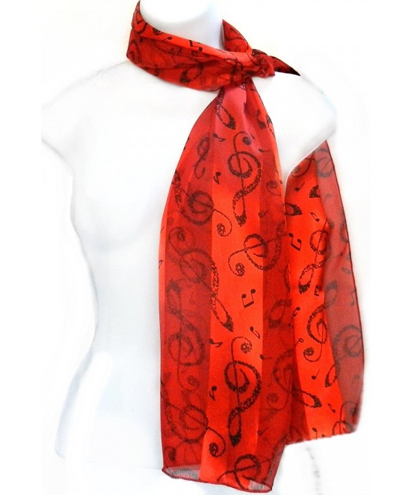 Imagine If... Silk Feel Scarf - Music Notes in G-Clef - Notes in G-clef - Black on Red - CT12DS0SH8R