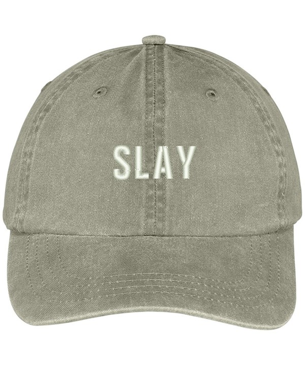 Trendy Apparel Shop Slay Embroidered Cotton Adjustable Washed Cap - Khaki - CK12N0JWNE3