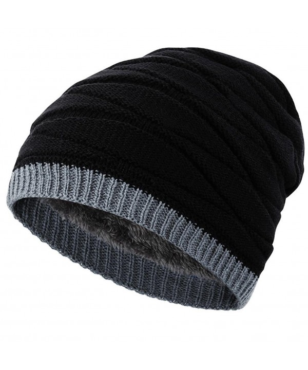 Novawo Men's Knit Thicken and Fleece Lining Beanie Hat Winter Slouchy Warm Cap - Black - C412O7CIMBW