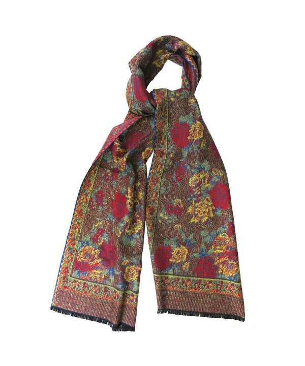 Topaz Sun Tapestry Rose Print Cashmere Scarf Red Multi - CP187608H40