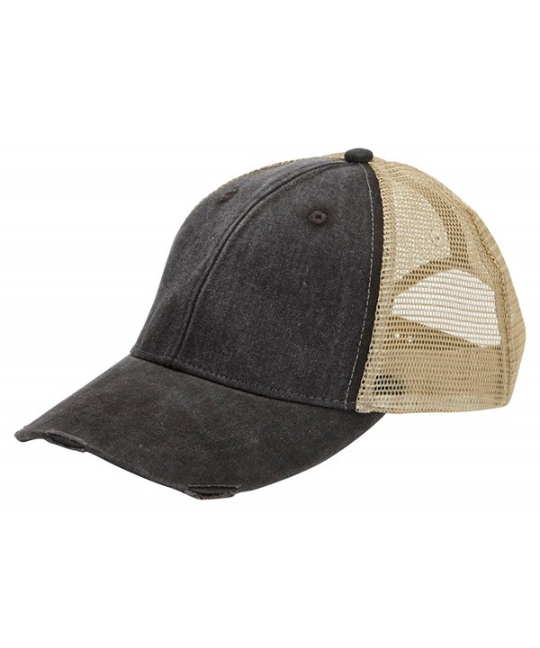 Adams Cap mens 6-Panel Pigment-Dyed Distressed Trucker Cap(OL102) - Black/tan - C511JLJ1J7B