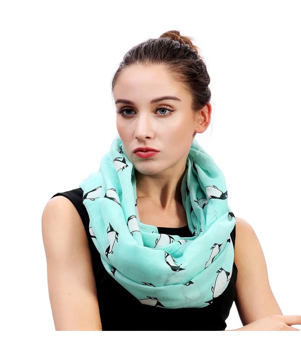 Lina & Lily Penguin Print Infinity Loop Women's Scarf - Mint Green - C3184RQS6O7