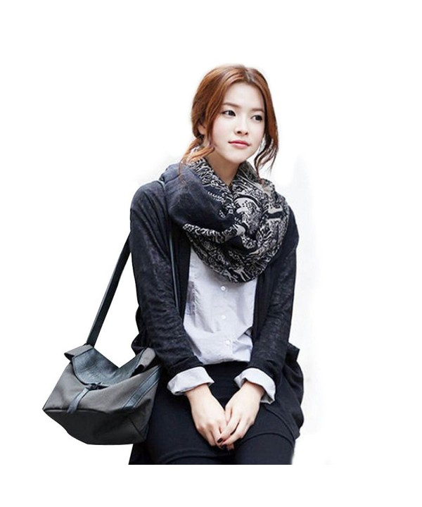 Yoyorule Korean Deer Pattern Cotton Long Scarf Autumn Winter Shawl - Black - CN127OR6Y0D