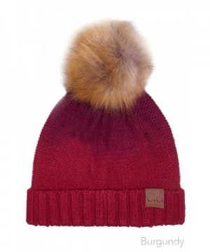 ScarvesMe CC Knitted Ombre Fold Over Faux Fur Pom Pom Beanie - Burgundy - C012K7H9LJ3